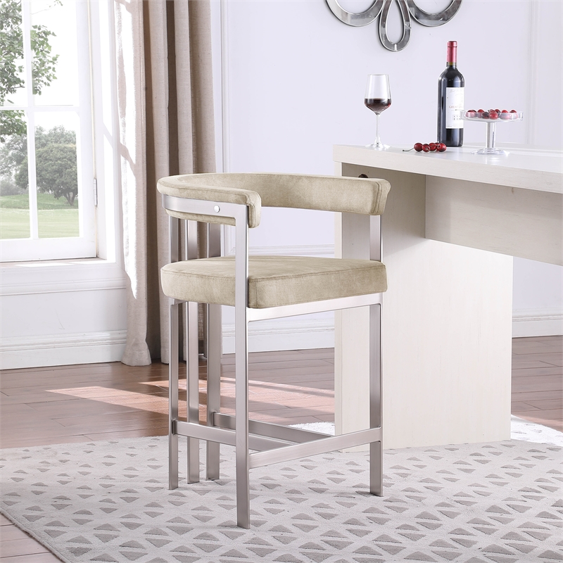 Meridian Furniture Marcello Beige Velvet Counter Stool (Set of 2)