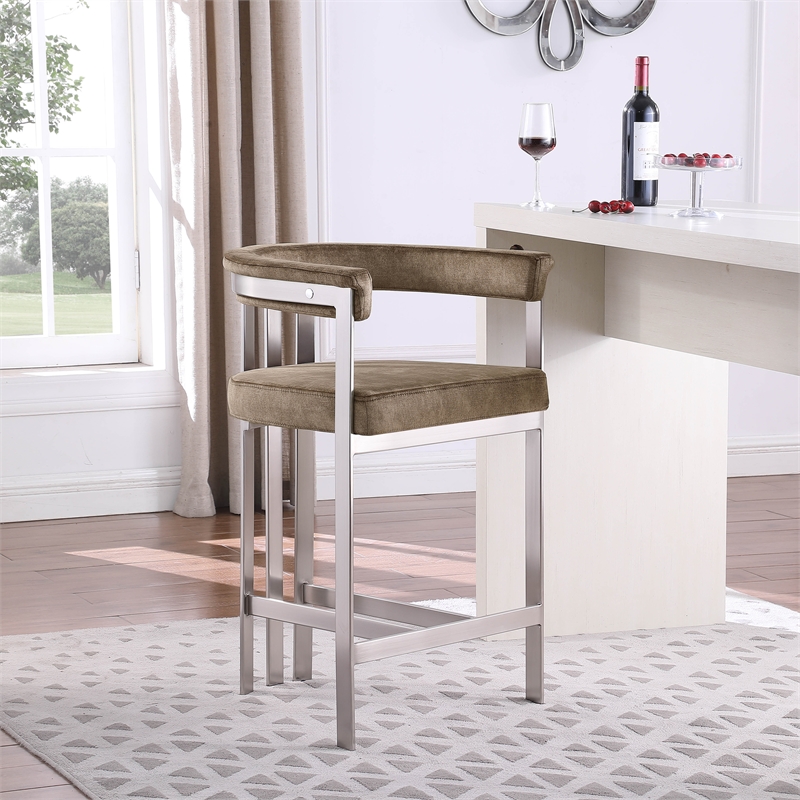 Meridian Furniture Marcello Brown Velvet Counter Stool (Set of 2)