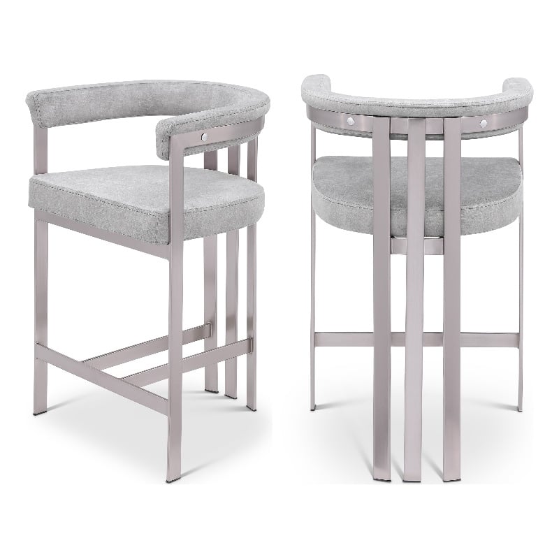 Meridian Furniture Marcello Grey Velvet Counter Stool (Set of 2)