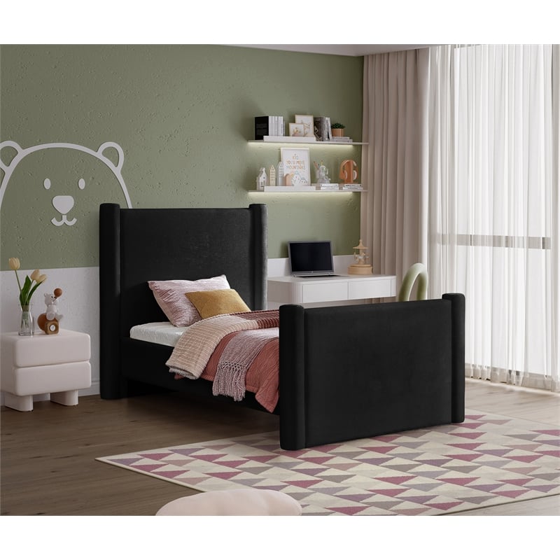 Meridian Furniture Elias Black Velvet Twin Bed