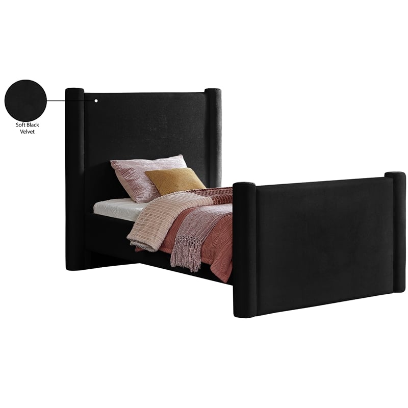 Meridian Furniture Elias Black Velvet Twin Bed