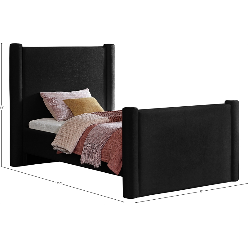 Meridian Furniture Elias Black Velvet Twin Bed
