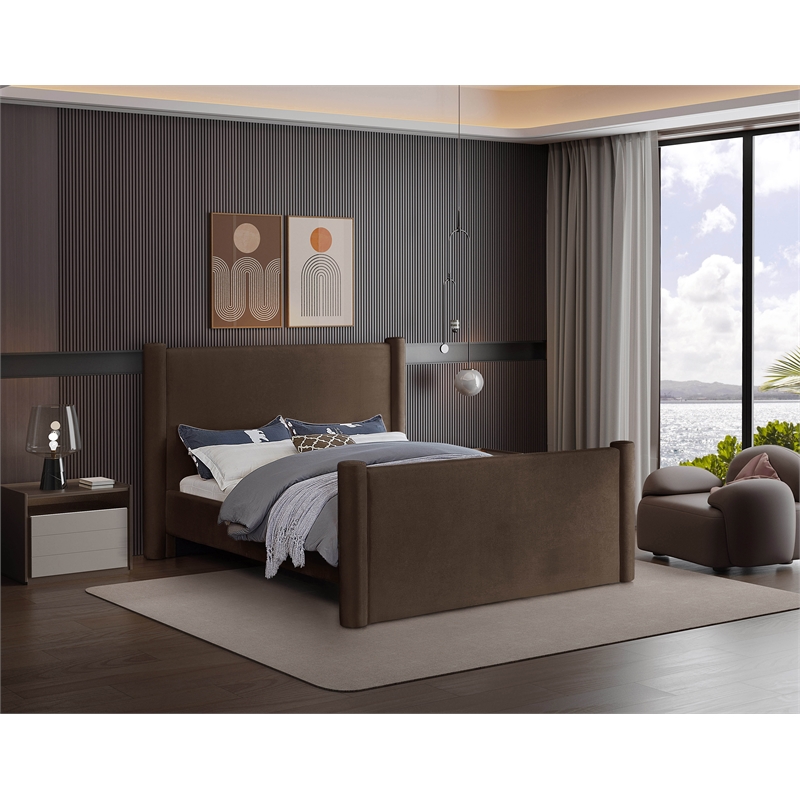 Meridian Furniture Elias Brown Velvet Queen Bed