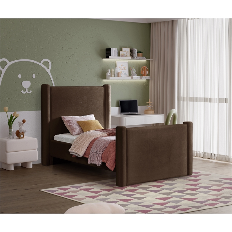 Meridian Furniture Elias Brown Velvet Twin Bed