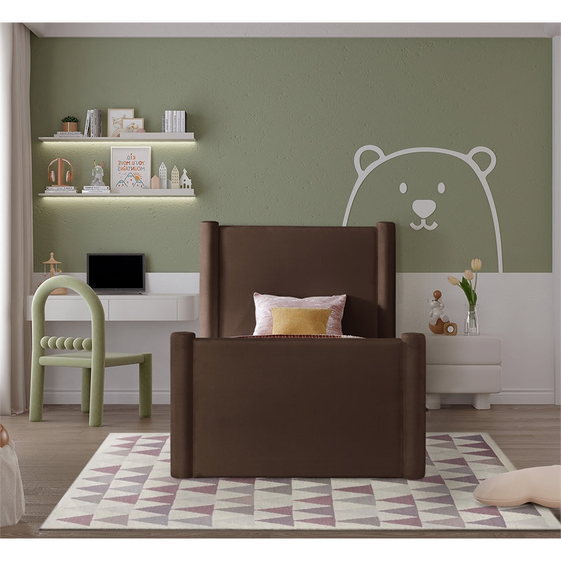 Meridian Furniture Elias Brown Velvet Twin Bed