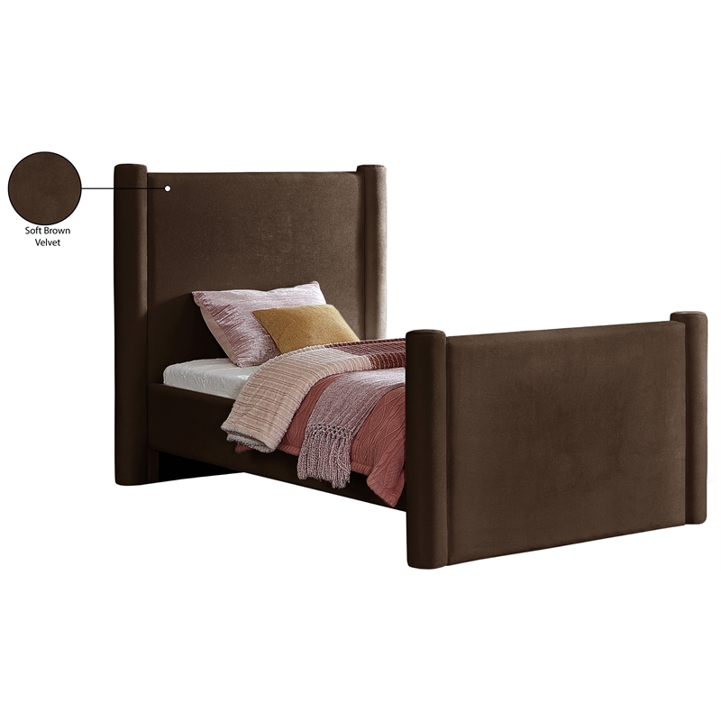 Meridian Furniture Elias Brown Velvet Twin Bed