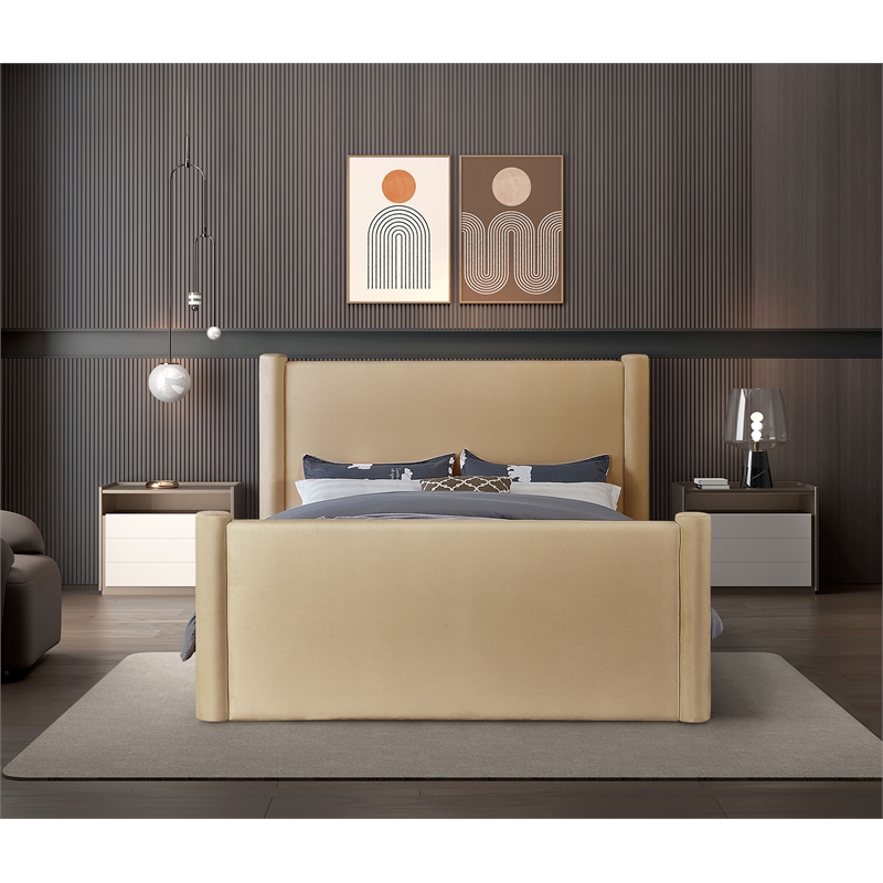 Meridian Furniture Elias Camel Velvet Queen Bed