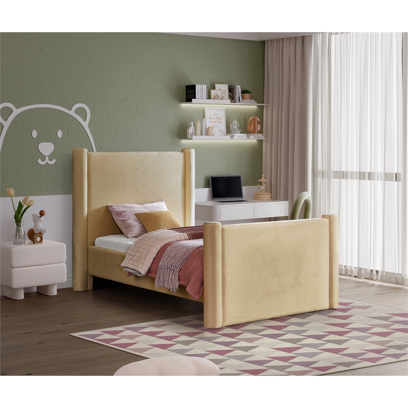Meridian Furniture Elias Camel Velvet Twin Bed