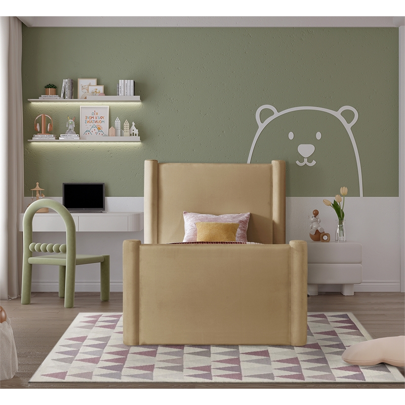 Meridian Furniture Elias Camel Velvet Twin Bed