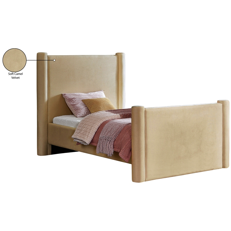 Meridian Furniture Elias Camel Velvet Twin Bed