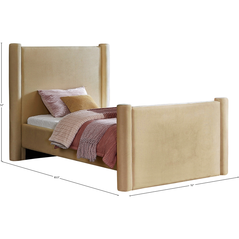 Meridian Furniture Elias Camel Velvet Twin Bed