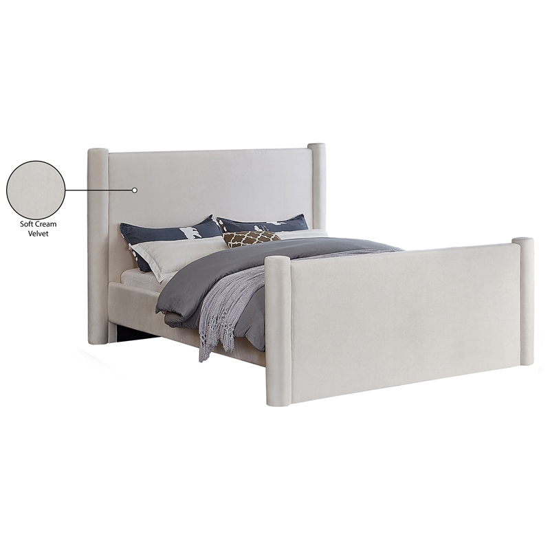 Meridian Furniture Elias Cream Velvet Queen Bed