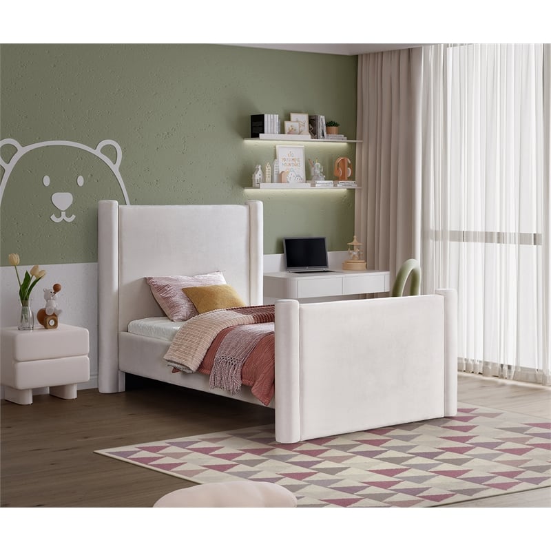 Meridian Furniture Elias Cream Velvet Twin Bed