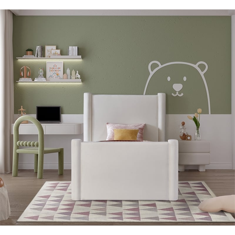 Meridian Furniture Elias Cream Velvet Twin Bed