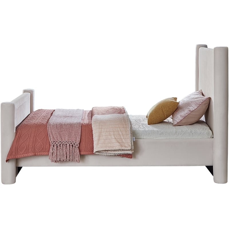 Meridian Furniture Elias Cream Velvet Twin Bed