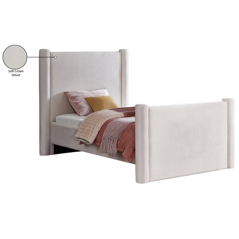 Meridian Furniture Elias Cream Velvet Twin Bed