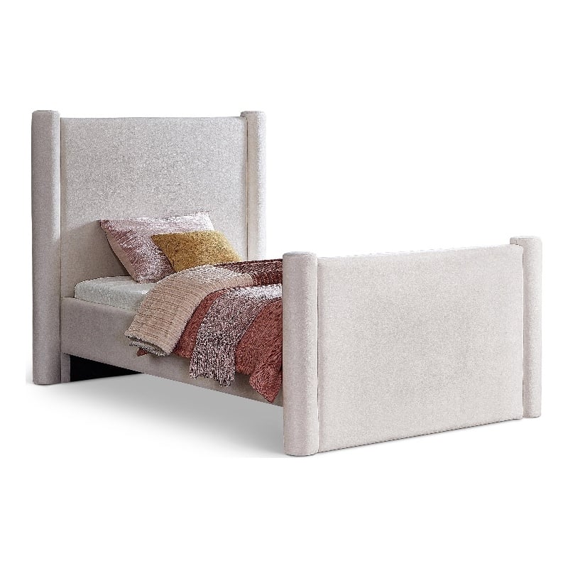 Meridian Furniture Elias Cream Velvet Twin Bed