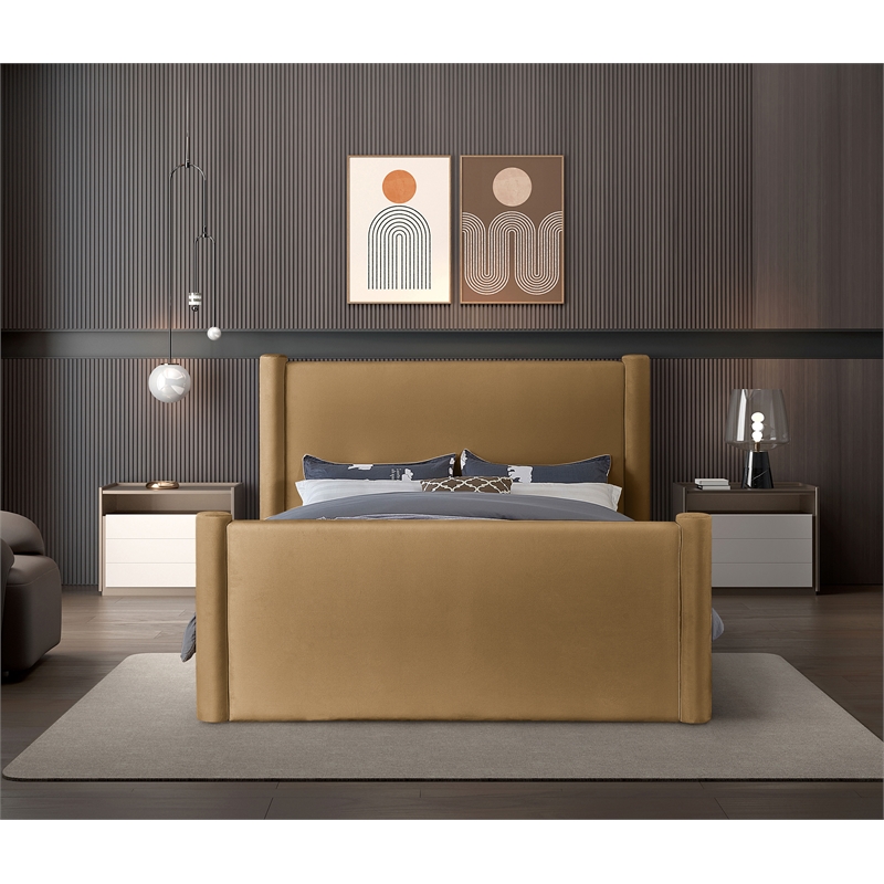 Meridian Furniture Elias Saddle Velvet Queen Bed