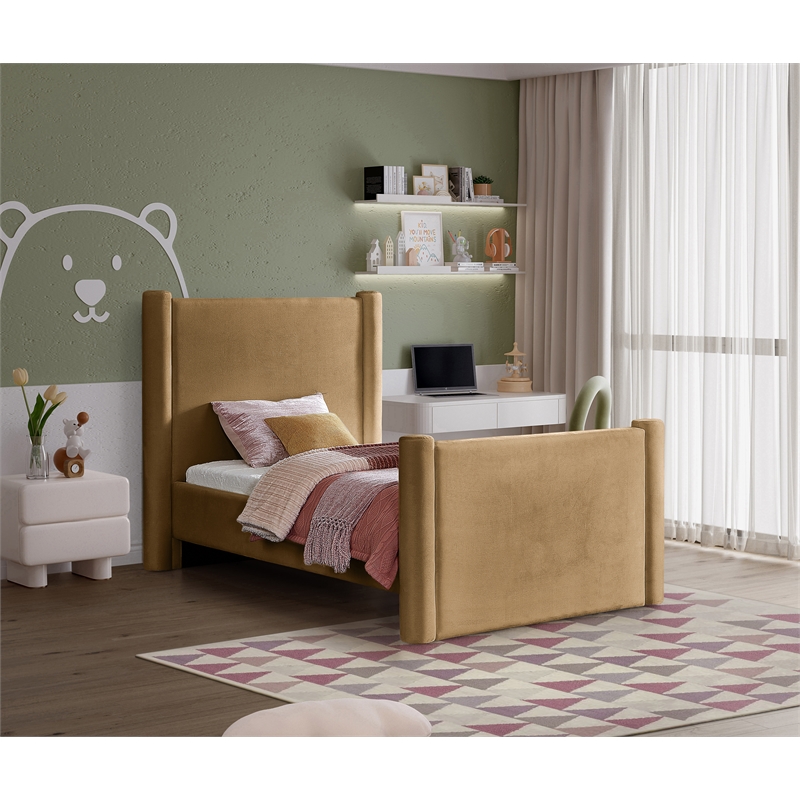Meridian Furniture Elias Saddle Velvet Twin Bed