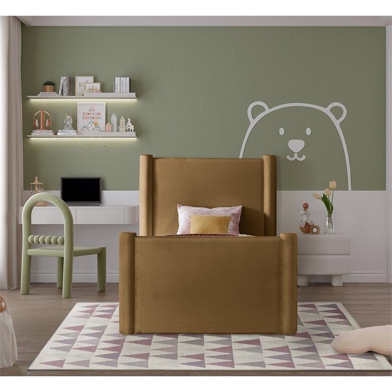 Meridian Furniture Elias Saddle Velvet Twin Bed