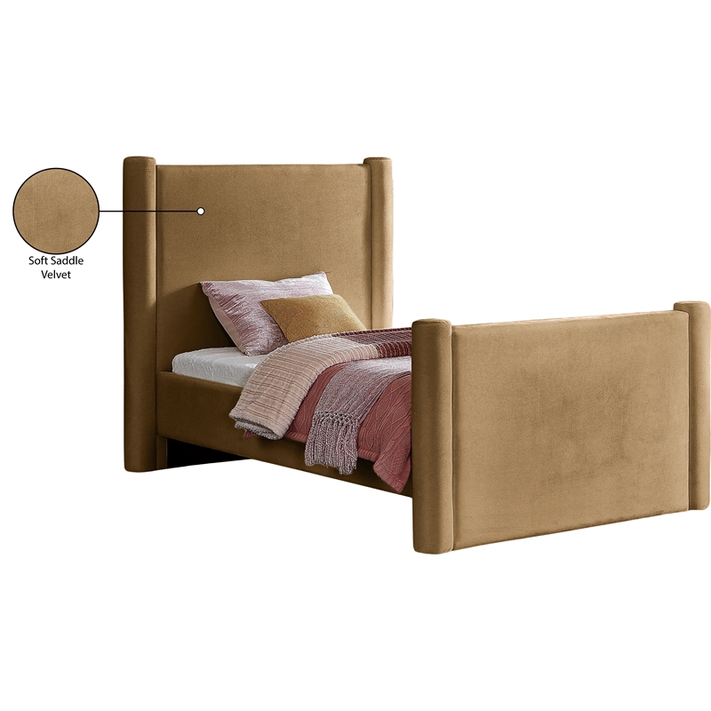 Meridian Furniture Elias Saddle Velvet Twin Bed