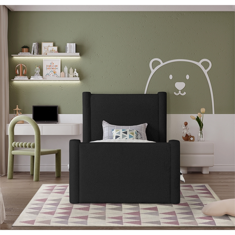 Meridian Furniture Elias Black Boucle Fabric Twin Bed