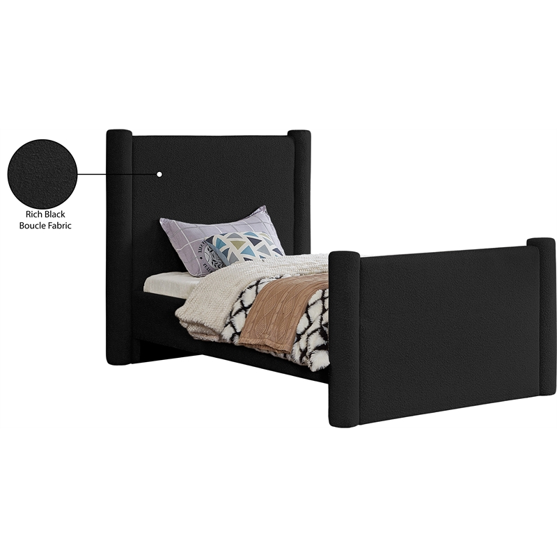 Meridian Furniture Elias Black Boucle Fabric Twin Bed
