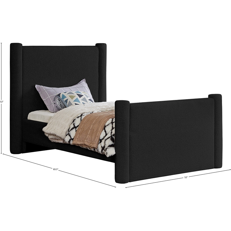 Meridian Furniture Elias Black Boucle Fabric Twin Bed