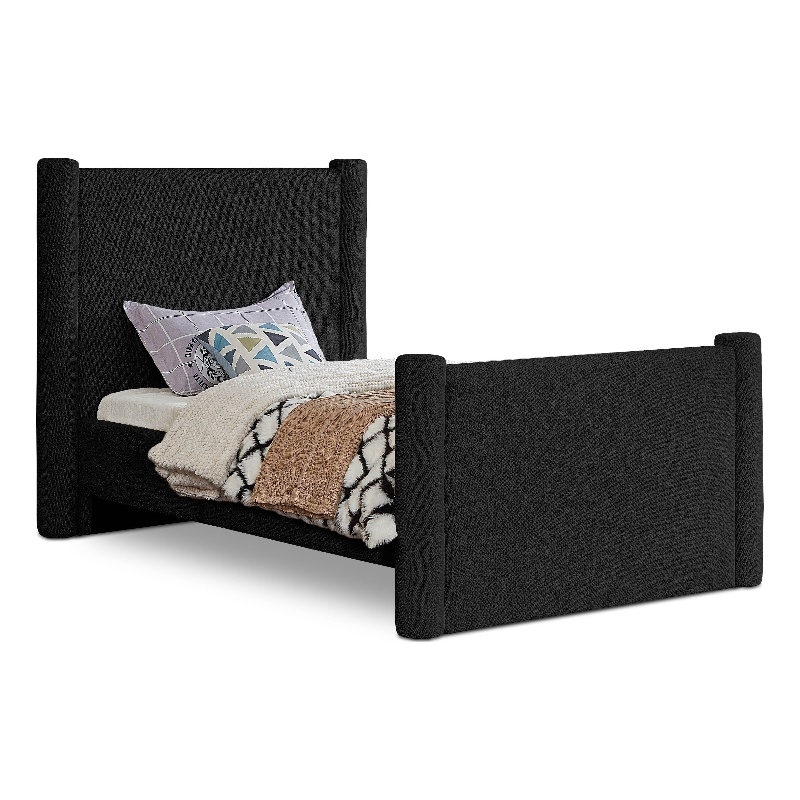 Meridian Furniture Elias Black Boucle Fabric Twin Bed