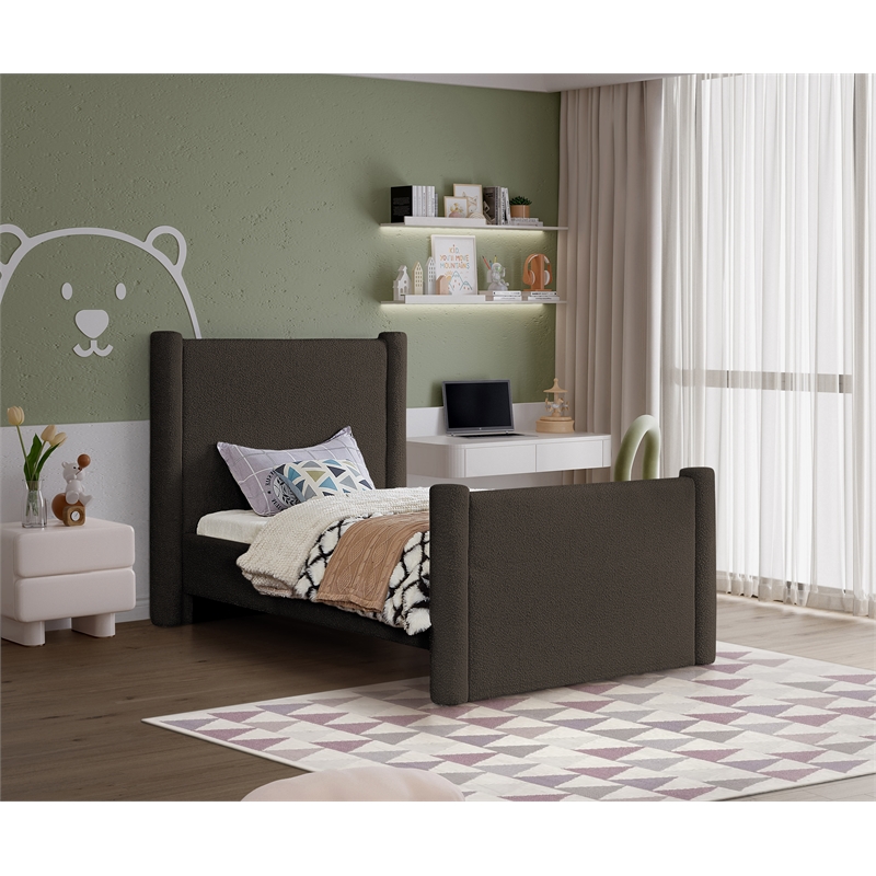 Meridian Furniture Elias Brown Boucle Fabric Twin Bed