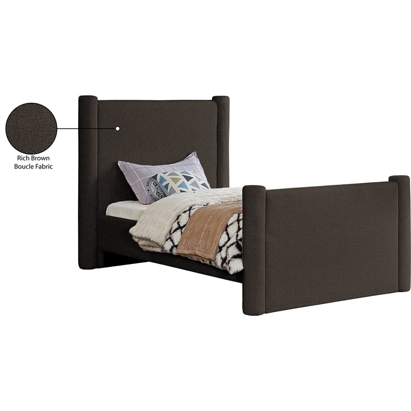 Meridian Furniture Elias Brown Boucle Fabric Twin Bed