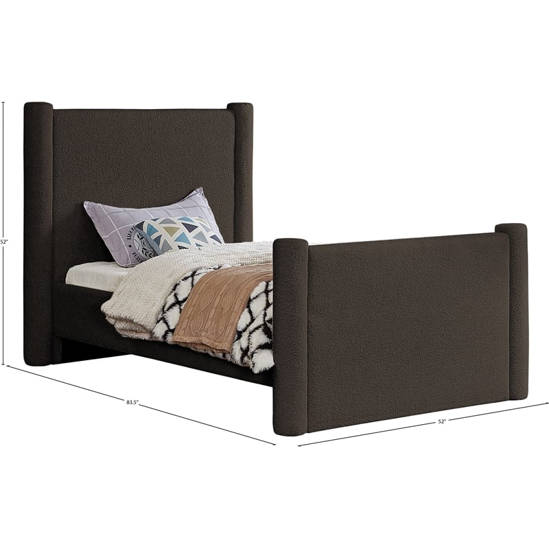 Meridian Furniture Elias Brown Boucle Fabric Twin Bed