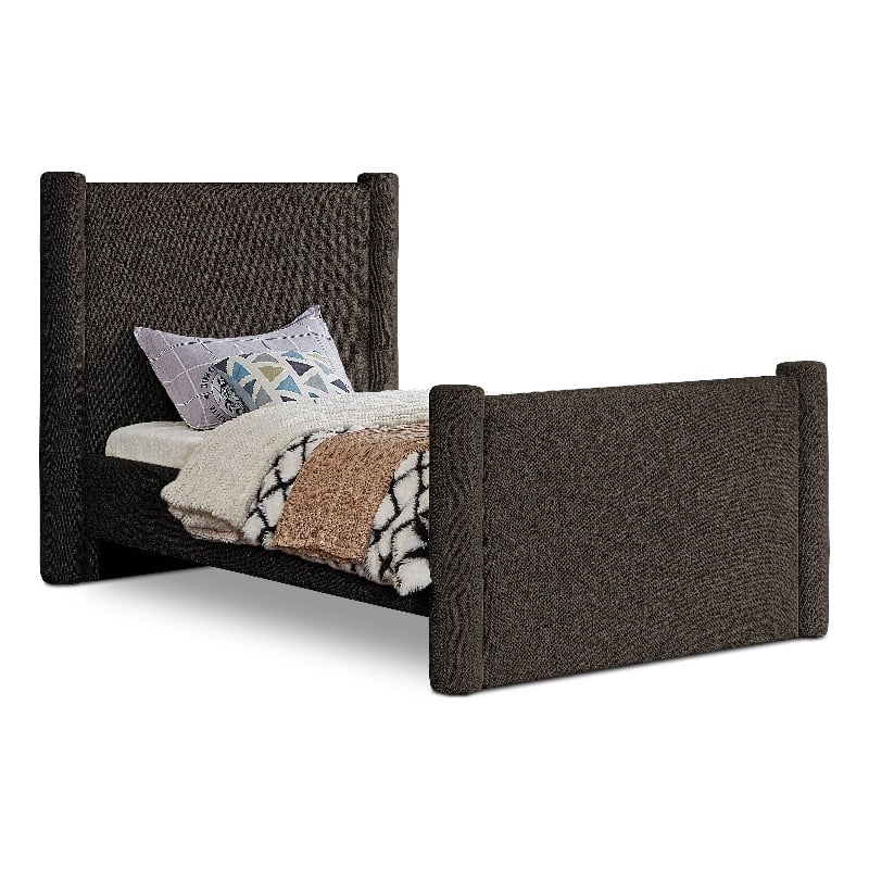 Meridian Furniture Elias Brown Boucle Fabric Twin Bed