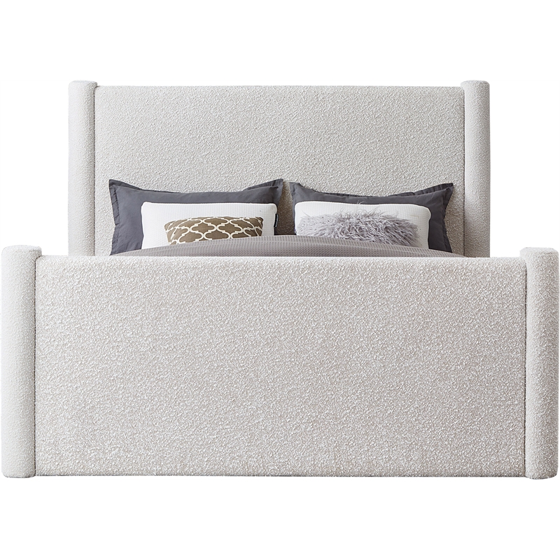 Meridian Furniture Elias Cream Boucle Fabric Full Bed