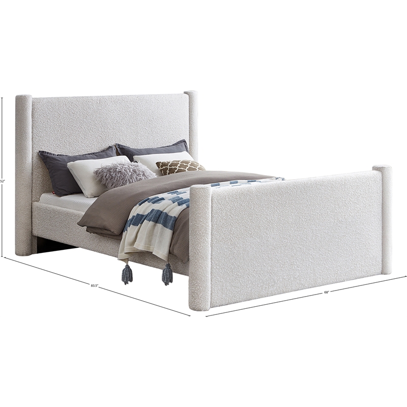 Meridian Furniture Elias Cream Boucle Fabric Full Bed