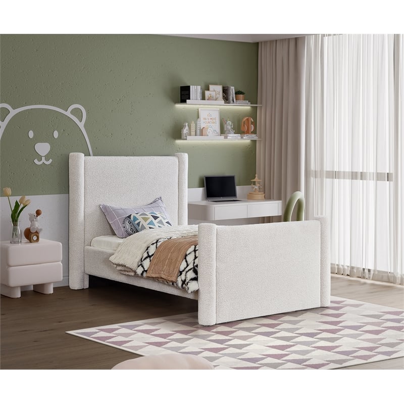 Meridian Furniture Elias Cream Boucle Fabric Twin Bed