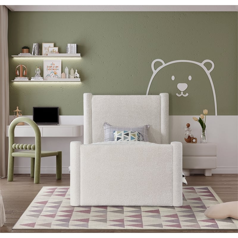 Meridian Furniture Elias Cream Boucle Fabric Twin Bed