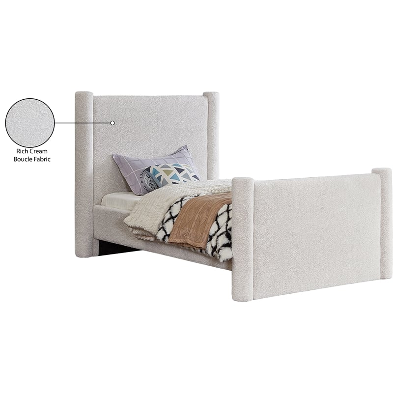 Meridian Furniture Elias Cream Boucle Fabric Twin Bed
