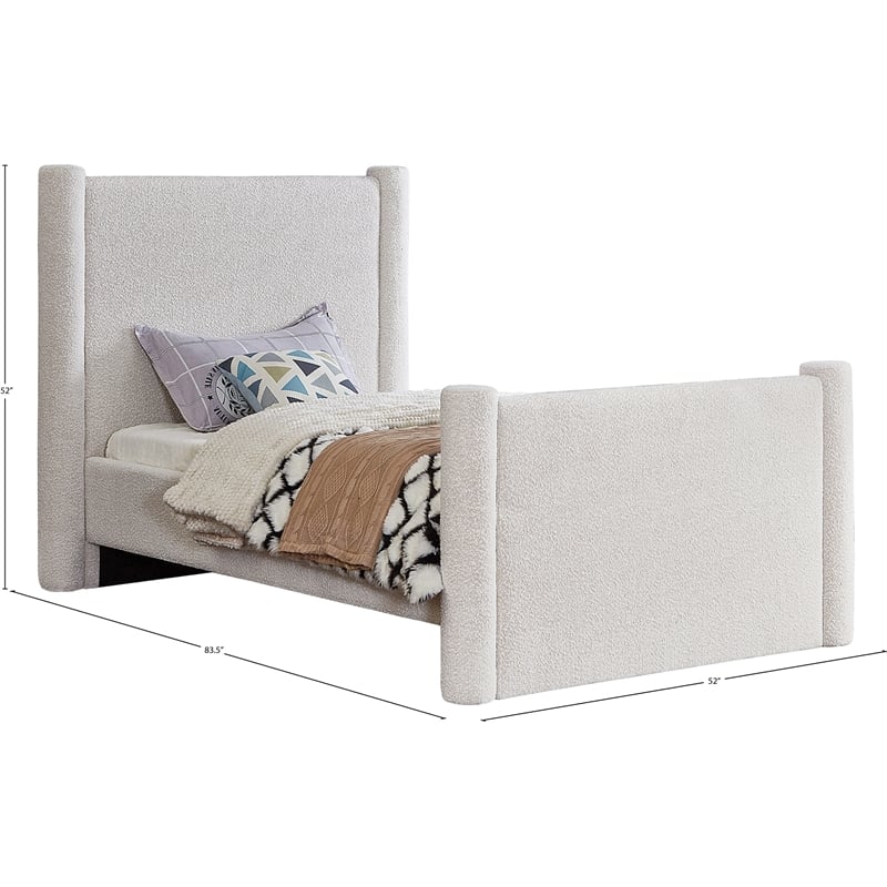 Meridian Furniture Elias Cream Boucle Fabric Twin Bed