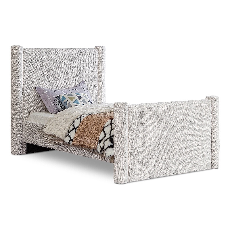 Meridian Furniture Elias Cream Boucle Fabric Twin Bed