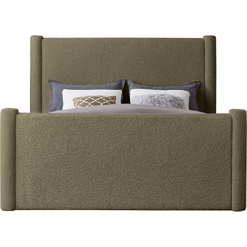 Meridian Furniture Elias Olive Green Boucle Fabric Queen Bed