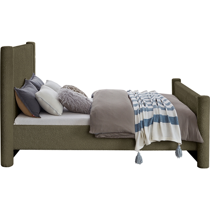 Meridian Furniture Elias Olive Green Boucle Fabric Queen Bed