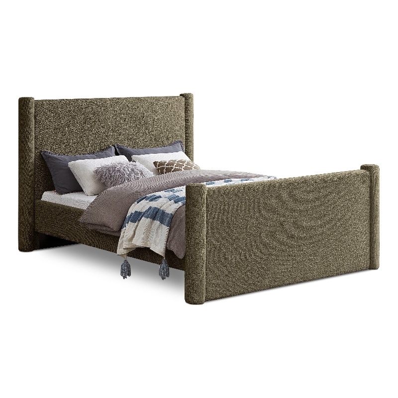 Meridian Furniture Elias Olive Green Boucle Fabric Queen Bed