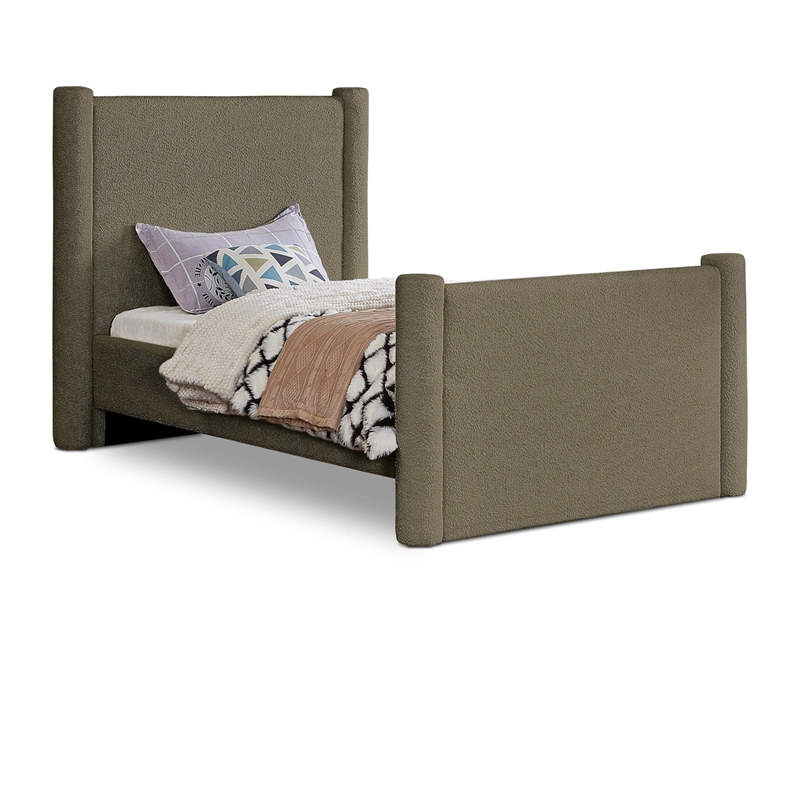 Meridian Furniture Elias Olive Green Boucle Fabric Twin Bed