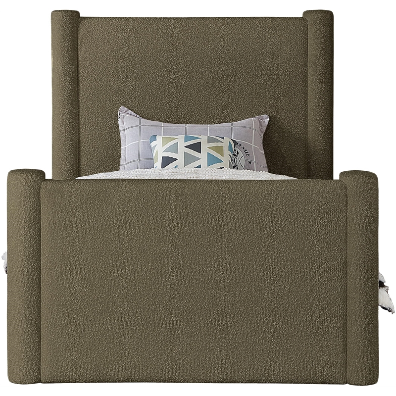 Meridian Furniture Elias Olive Green Boucle Fabric Twin Bed