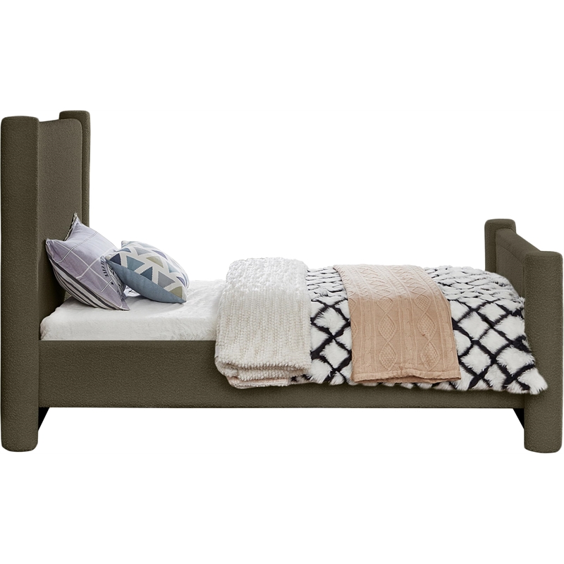 Meridian Furniture Elias Olive Green Boucle Fabric Twin Bed