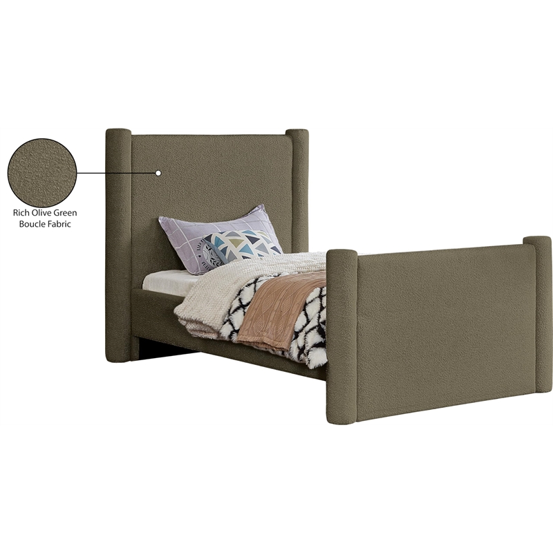 Meridian Furniture Elias Olive Green Boucle Fabric Twin Bed