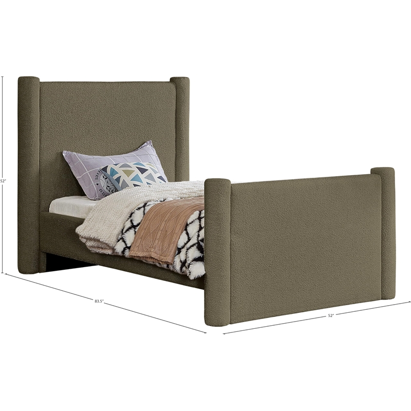 Meridian Furniture Elias Olive Green Boucle Fabric Twin Bed