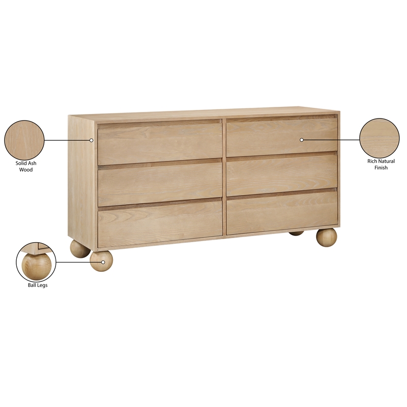 Meridian Furniture Kent Natural Solid Ash Wood Dresser