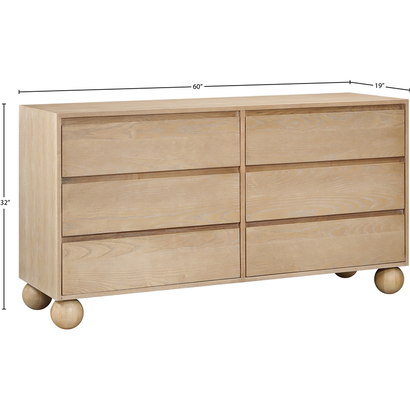 Meridian Furniture Kent Natural Solid Ash Wood Dresser